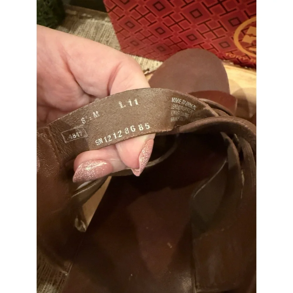 Tory Burch Ace Women's Brown Sienna Leather Buckle Wedge High Heel Sandals 8.5‎